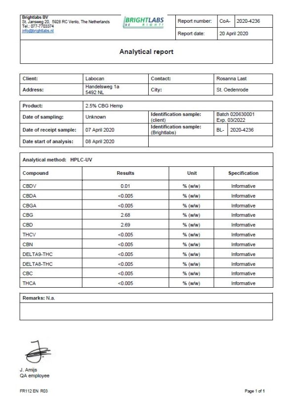 Cibdol Hemp Oil 2,5% CBG și 2,5% CBD, 250:250 mg, 10 ml