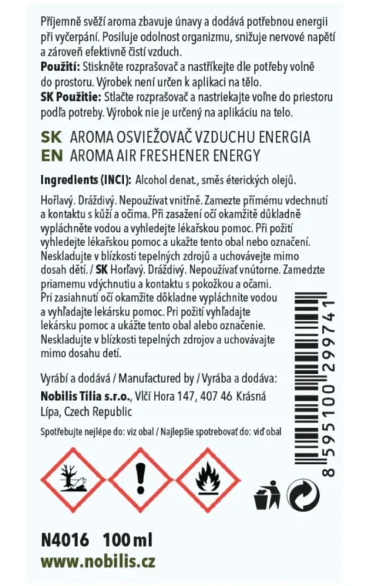 Nobilis Tilia Ambientador Energía, 100 ml