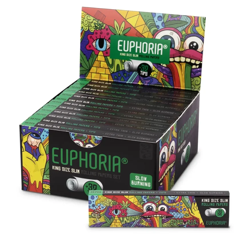 Euphoria Zigarettenpapier Kingsize Slim Vibrant + Filter, 32 Blättchen + 32 Filtertips