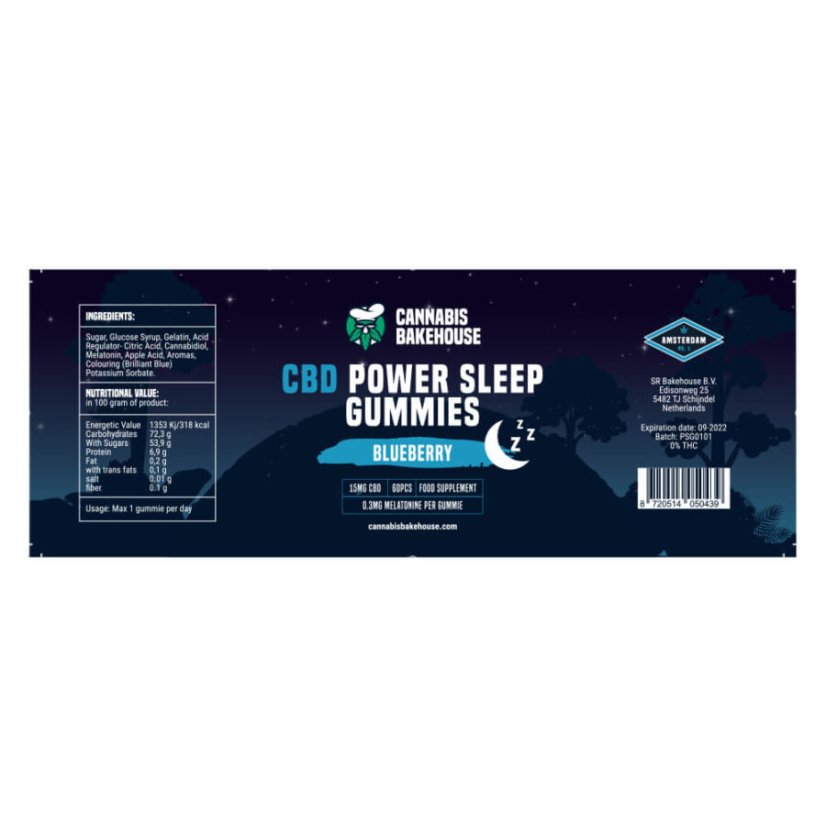 Cannabis Bakehouse CBD Gummies + Melatonina - Moc snu, 900 mg (60 szt. x 15 mg) CBD, 125 g