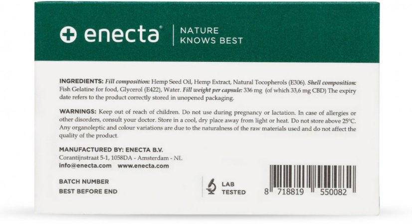 Enecta Gélules de chanvre CBD 10%, 9000 mg, 270 gélules