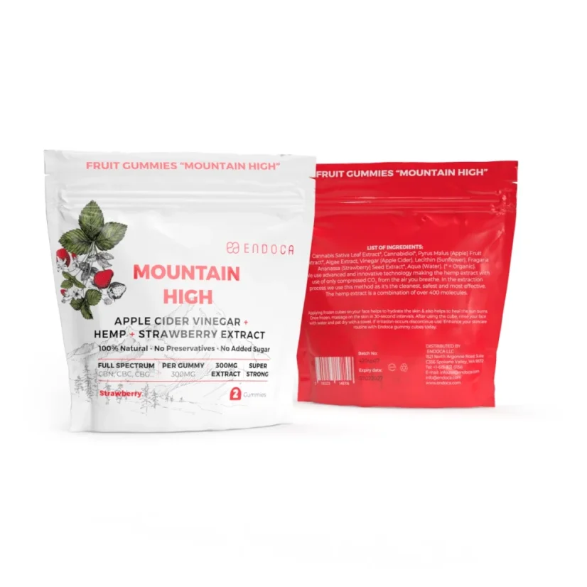 Endoca Gommes CBD Mountain High, 300 mg de CBD, saveur fraise, 2 pièces, 4 g