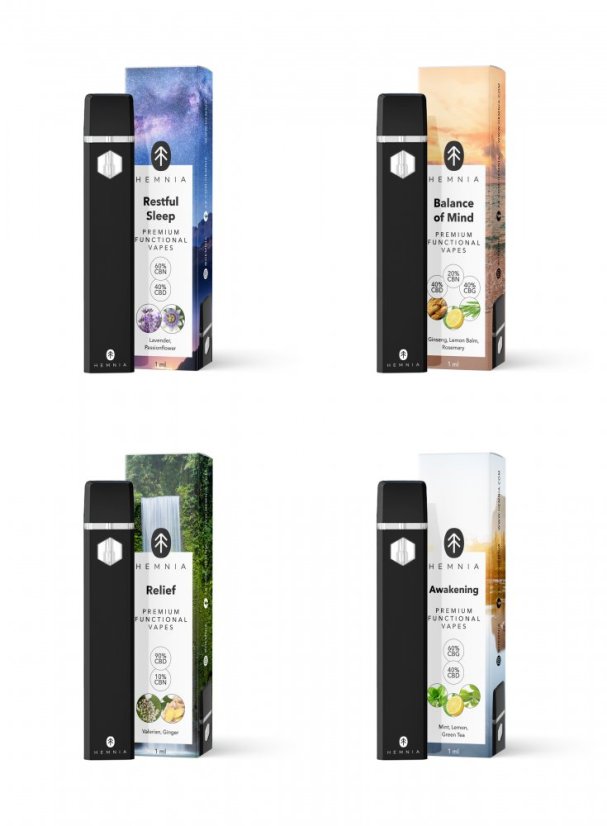 Hemnia Pixuri funcționale CBD Vape, set All in One - 4 arome x 1 ml