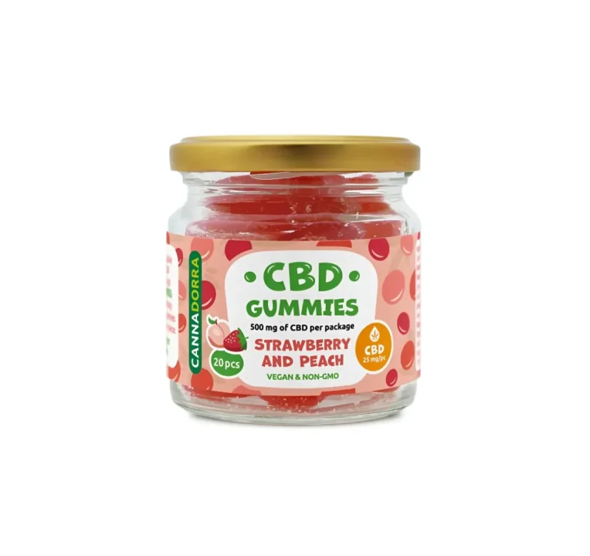 Cannadorra CBD-Gummis Erdbeere und Pfirsich, 500 mg CBD, THC-frei, 20 Stück