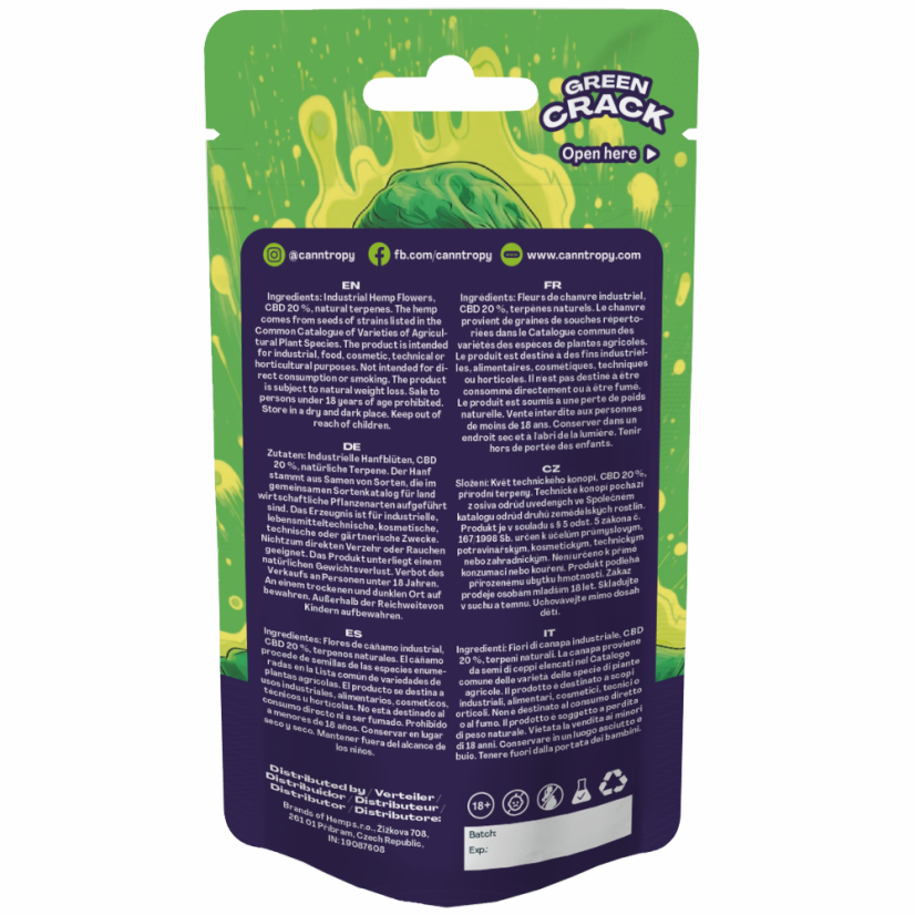 Canntropy CBD Blüten Green Crack, CBD 20 %, 1 g - 100 g
