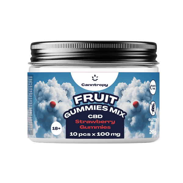 Canntropy Bonbons gélifiés aux fraises et aux fruits CBD, 10 pièces x 100 mg, 1 000 mg de CBD, 20 g Canntropy Bonbons gélifiés aux fraises et aux fruits CBD, 10 pièces x 100 mg, 1 000 mg de CBD, 20 g
