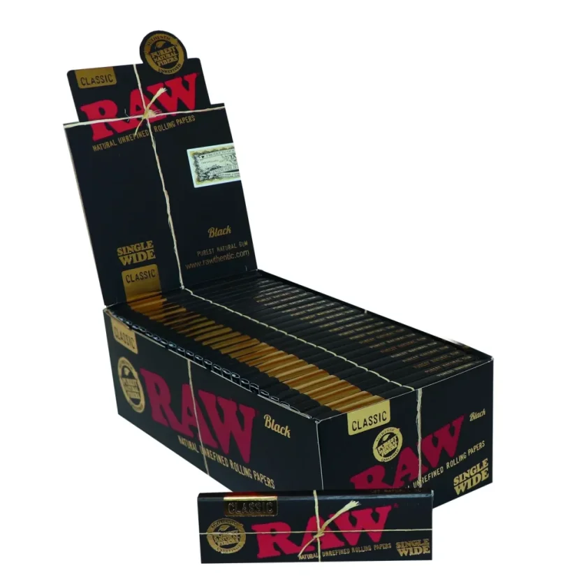RAW Μαύρα Classic Single Wide Rolling Papers - φυσικά ακατέργαστα ρολά χαρτιά, 50 φύλλα