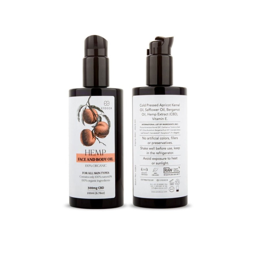 Endoca Ansigts- og kropsolie 300 mg CBD, 200 ml