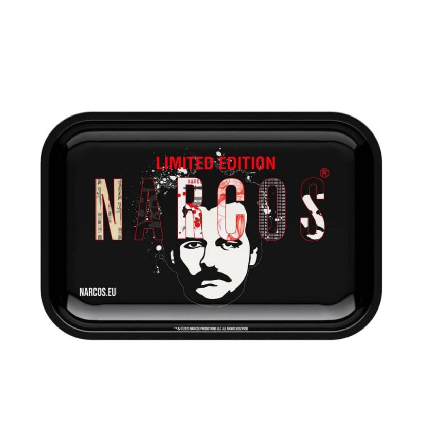 Narcos Bandeja metálica para liar, edición negra, tamaño mediano, 19 x 29 cm