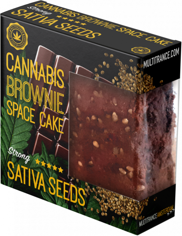 Brownie de Cannabis com Sementes Sativa Embalagem Deluxe (Sabor Forte) - Caixa (24 pacotes)