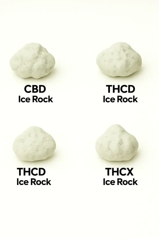 Ice Rock Flowers prøvesæt - CBD Ice Rock, HCT Ice Rock, THCD Ice Rock, THCX Ice Rock, 4 x 1 g