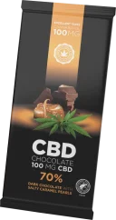 CBD черен шоколад със солени карамелени перли (100 mg CBD), 15 блокчета в кашон, 1500 g