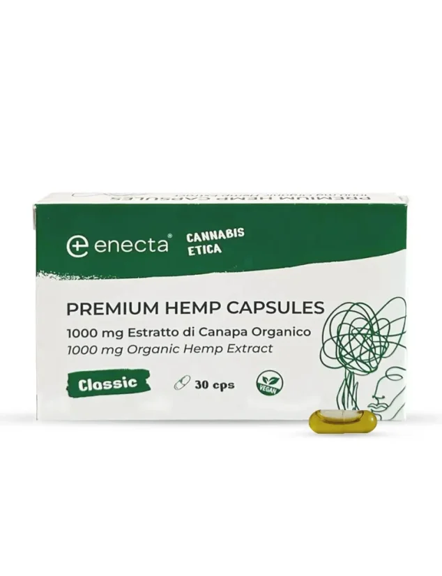 Enecta Premium Capsules de Chanvre, 1000 mg d'extrait de chanvre biologique, 30 capsules