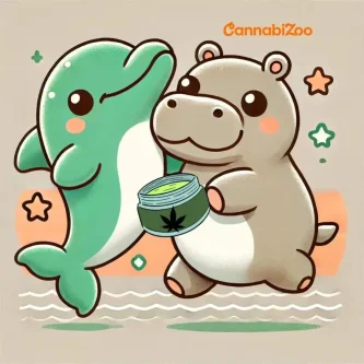 Dolphin and hippo holding homemade hemp ointment