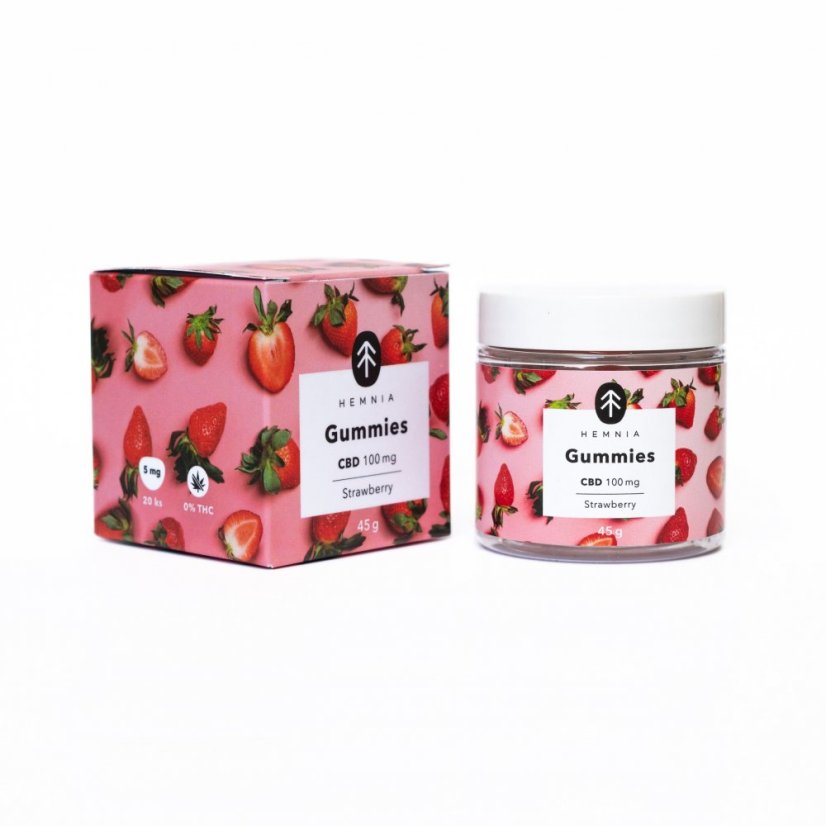 Hemnia Bonbons au CBD, fraise acidulée, 100 mg de CBD, 20 pièces x 5 mg, 45 g