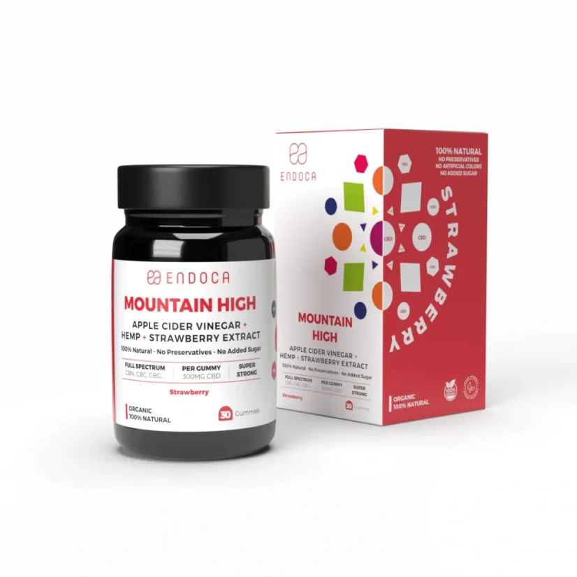 Endoca Gommes CBD « Mountain High », 300 mg de CBD, arôme fraise, 30 pièces, 60 g
