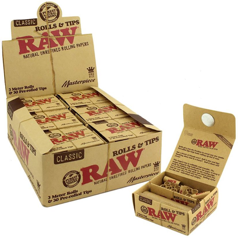 RAW Unbleached Masterpiece Kingsize Rulouri cu filtre - 12 buc într-o cutie