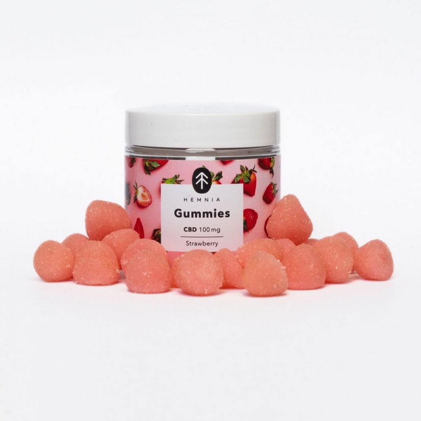 Hemnia Bonbons au CBD, fraise acidulée, 100 mg de CBD, 20 pièces x 5 mg, 45 g
