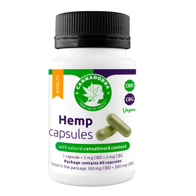 Cannadorra Cápsulas de cânhamo com CBD + CBG, 60 un. Cannadorra Cápsulas de cânhamo com CBD + CBG, 60 un.