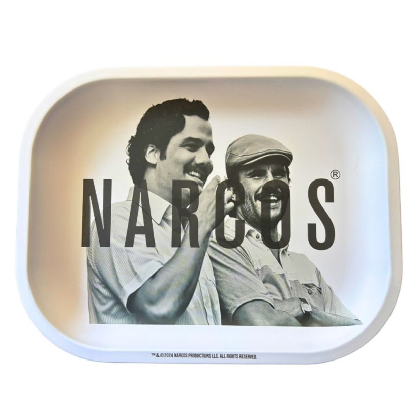 Narcos Bandeja metálica para liar, edición blanca, pequeña, 14 x 18 cm