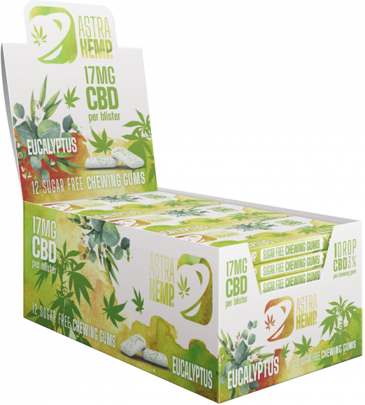 Astra Hemp Eucalyptus žvakaća guma (17 mg CBD), 24 kutije u vitrini, 408 g