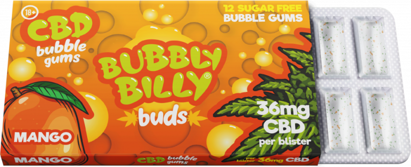 Bubbly Billy Buds Mango-smaksatt tuggummi (36 mg CBD), 17 g