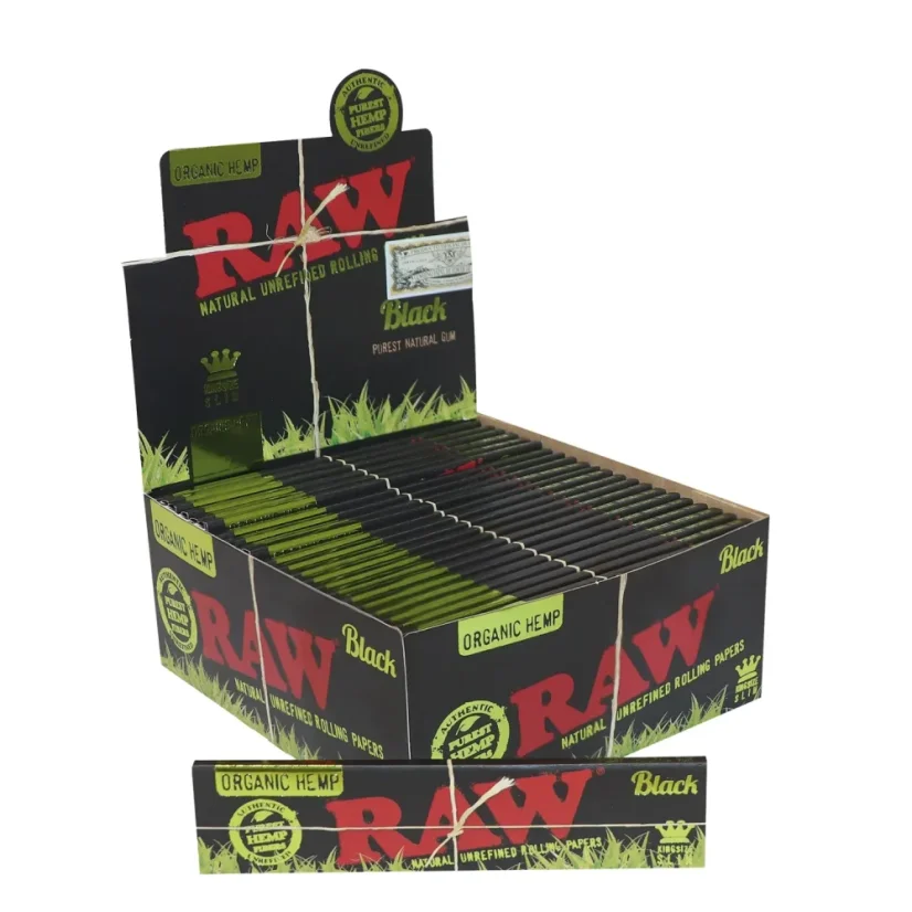 RAW Papier à rouler Kingsize Slim en chanvre biologique noir - papier à rouler naturel non raffiné, 32 feuilles
