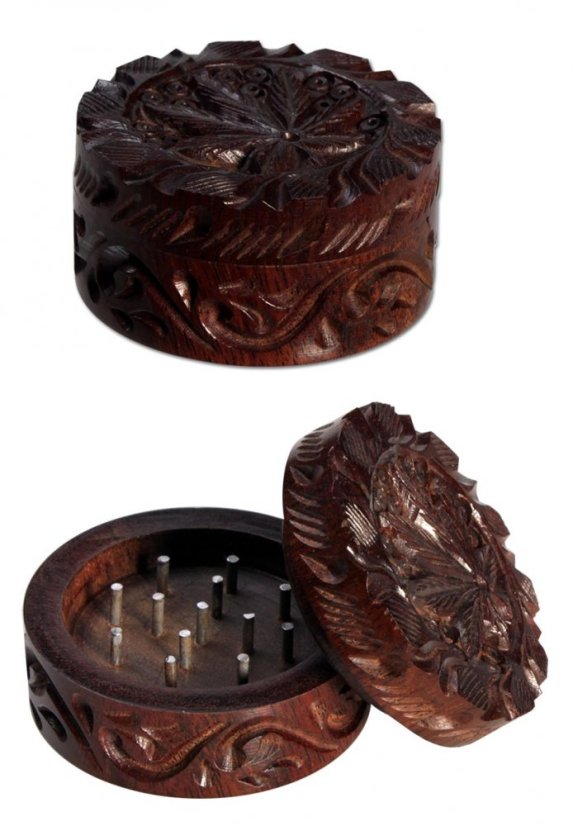 Moulin en bois de rose 'Leaf' en 2 parties w. Incrustation, 35 x 20 mm