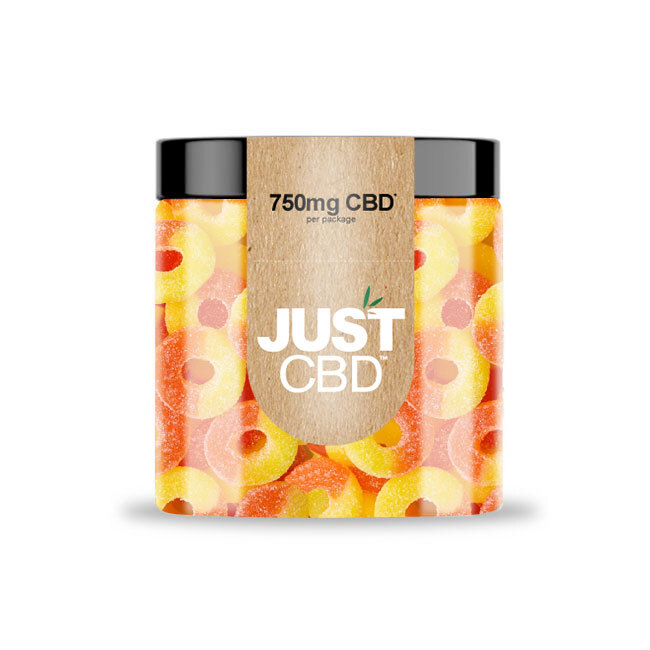 JustCBD Guminukai Persikas Žiedai 250 mg - 3000 mg CBD