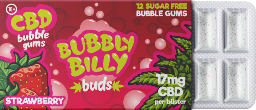 Bubbly Billy Buds eper ízű rágógumi (17 mg CBD), 17 g