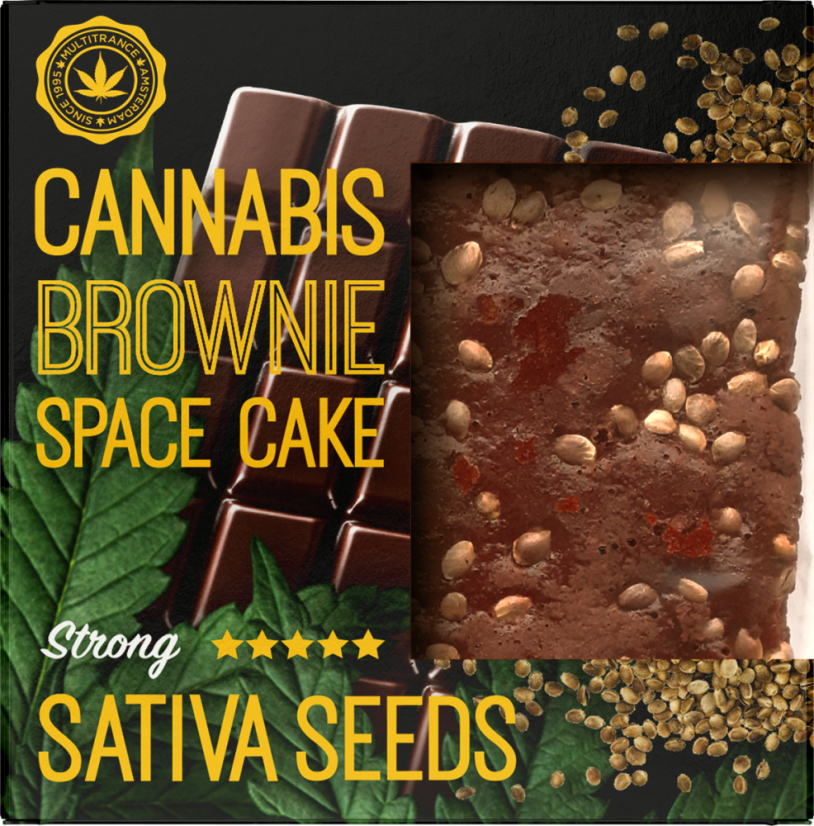 Brownie de Cannabis com Sementes Sativa Embalagem Deluxe (Sabor Forte) - Caixa (24 pacotes)