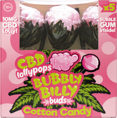 Bubbly Billy Buds 10 mg CBD Sucettes à la barbe à papa avec Bubblegum à l'intérieur – Coffret cadeau (5 sucettes)