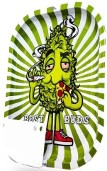 Best Buds Bandeja enrollable grande de metal para pizza con tarjeta magnética para moler