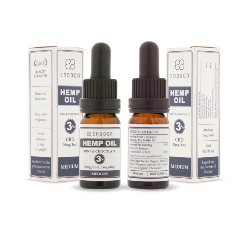 Endoca Huile de chanvre menthe chocolat 900 mg CBD (3%), 30 ml