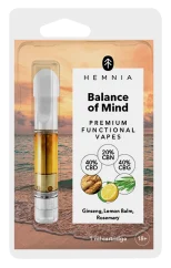 Hemnia Картридж Balance of Mind - 40 % CBD, 40 % CBG, 20 % CBN, женьшень, меліса, розмарин, 1 мл