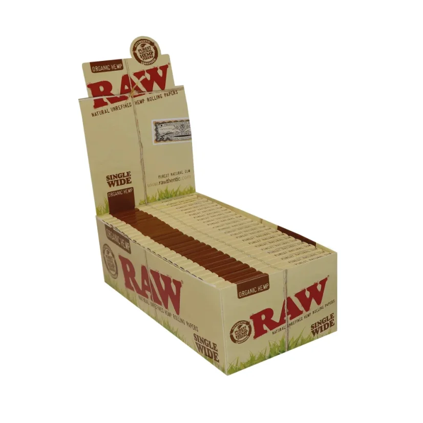 RAW Organic Hemp Single Wide Rolling Papers - φυσικά ακατέργαστα ρολά χαρτιά, 50 φύλλων