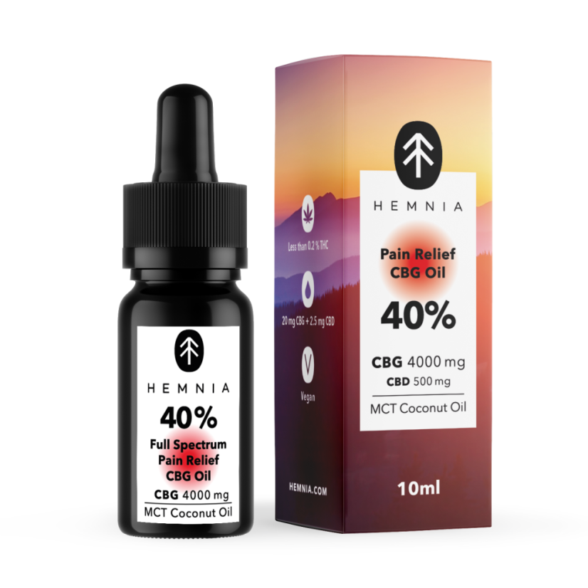 Hemnia Huile CBG anti-douleur à spectre complet - 40 % CBG, 5 % CBD, 4000 mg, 10 ml