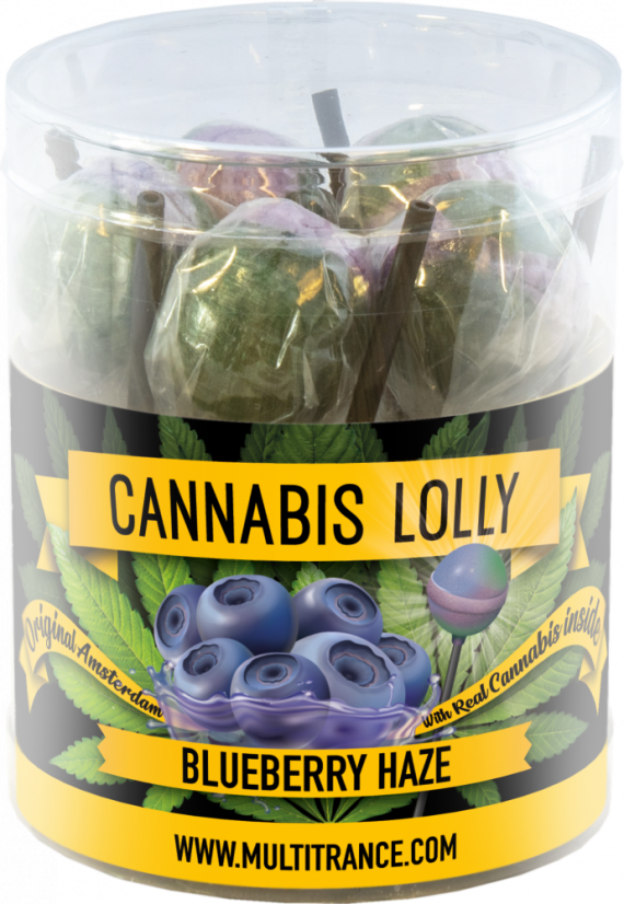 Cannabis Blueberry Haze Lollies - Caja de regalo (10 Lollies), 24 cajas en caja, 4320 g