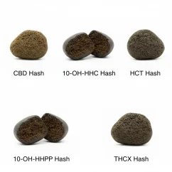 Morocco Hash-ის ნიმუშების ნაკრები - CBD Hash, 10-OH-HHC Hash, HCT Hash, 10-OH-HHCP Hash, THCX Hash, 5 x 1 გ