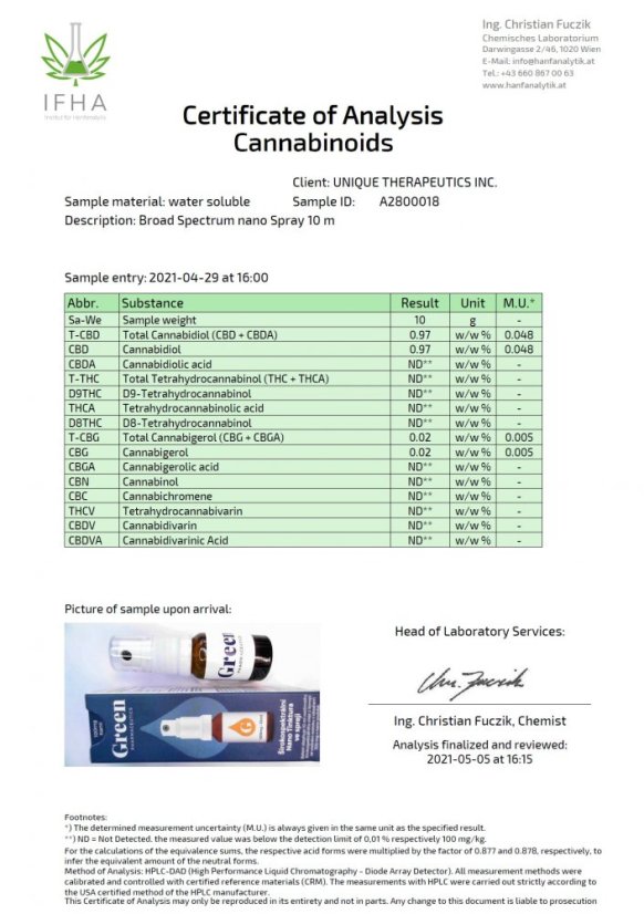 Green Pharmaceutics laajakirjoinen nanospray, 10%, 100 mg CBD, 10 ml, 10 ml