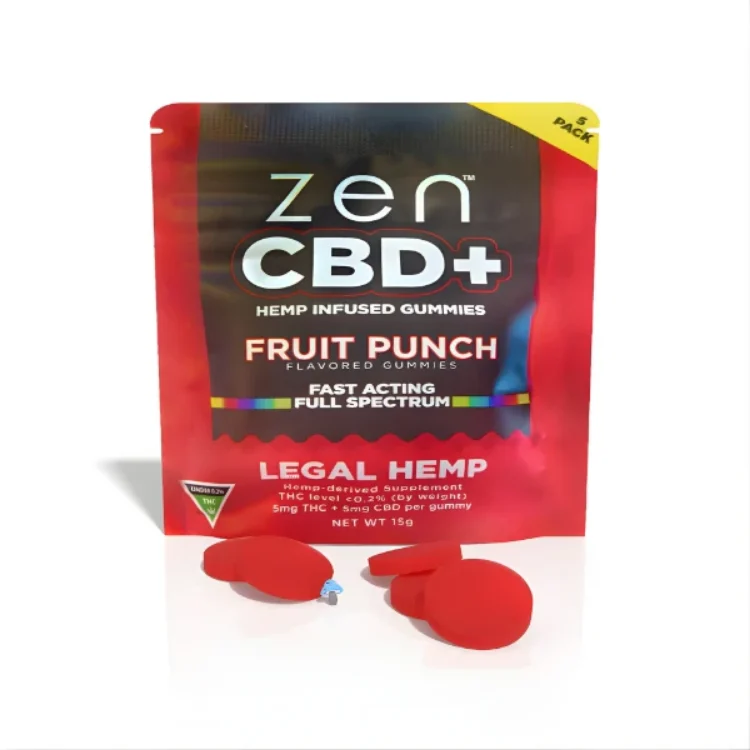 Zen CBD THC+ Bomboane gumoase Punch de fructe, 5 buc., 50 mg, 15 g