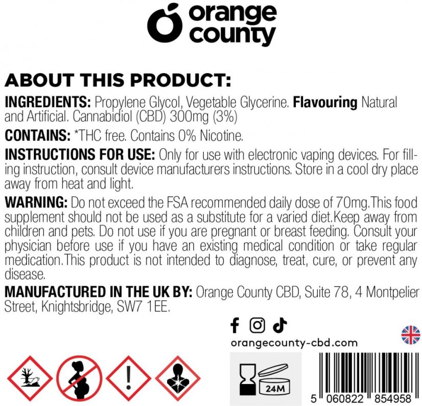 Orange County CBD E-liquide Mango Ice, CBD 300 mg, 10 ml
