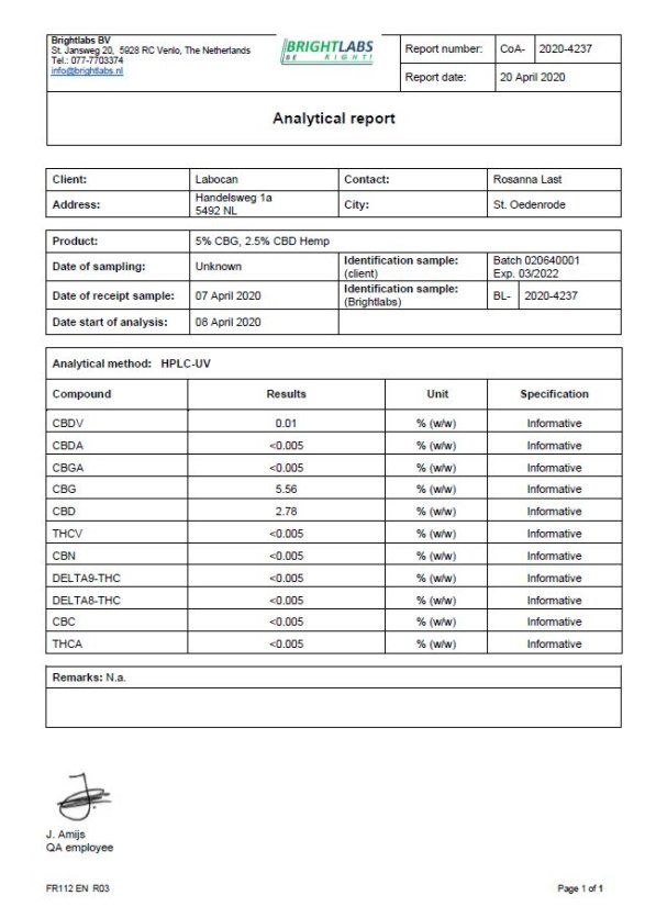 Cibdol Hemp Oil 5% CBG și 2,5% CBD, 500:250 mg, 10 ml