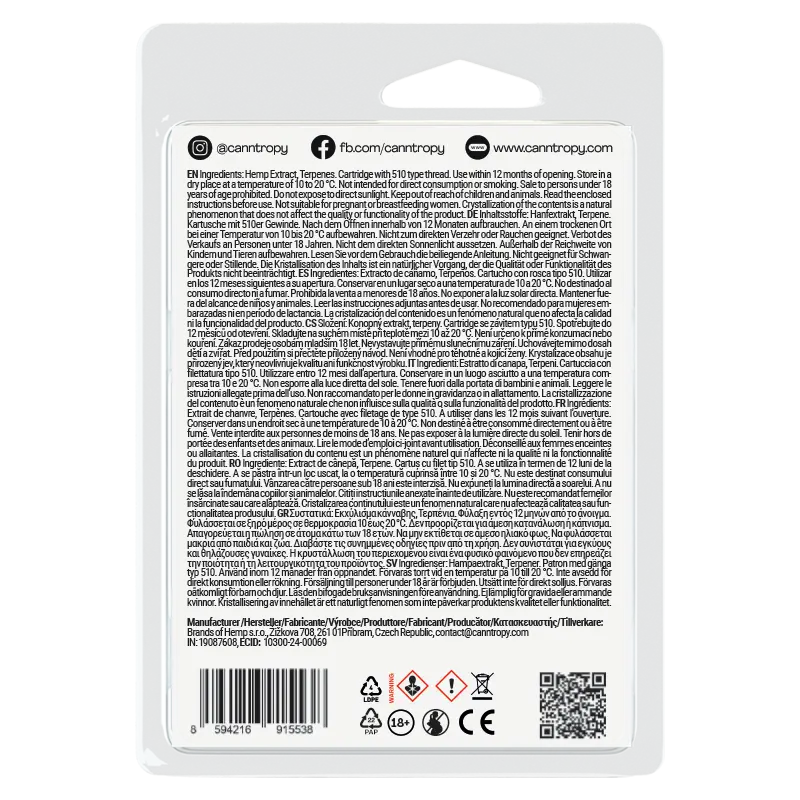 Canntropy CBDP Cartridge Watermelon Zlushie, CBDP 88% kakovosti, 1 ml