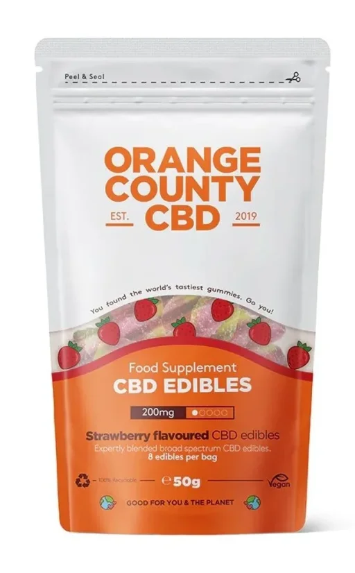 Orange County CBD Căpșune, pachet de călătorie, 200 mg CBD, 8 buc, 50 g