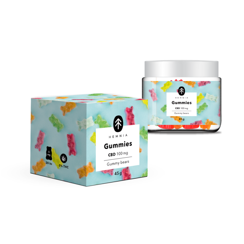 Hemnia Bonbons CBD Oursons gommeux, Cerise, kiwi, Ananas, Fraise, 100 mg CBD, 20 pcs X 5 mg, 45 g
