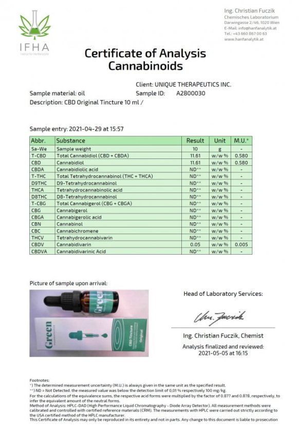Green Pharmaceutics CBD Оригинална тинктура - 10%, 1000 mg, 10 ml