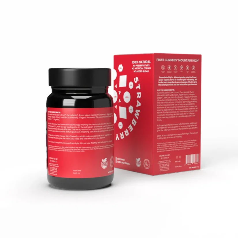 Endoca Gommes CBD « Mountain High », 300 mg de CBD, arôme fraise, 30 pièces, 60 g