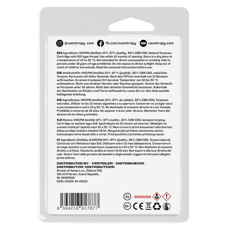 Cartouche Canntropy HHCPM Blueberry Cookies, HHCPM qualité 97%, 1 ml