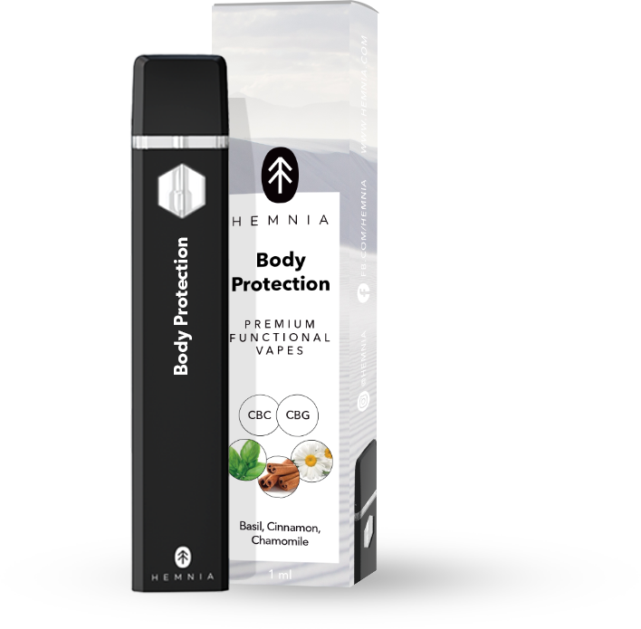 Hemnia Premium Functional CBC and CBG Vape Pen Body Protection - 20 % CBC, 75 % CBG, busuioc, scortisoara, musetel, 1 ml